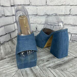 EGO Emerson Chunky Heel Denim Mules Womens 6 Summer Shoes Retro 70s Disco Boho